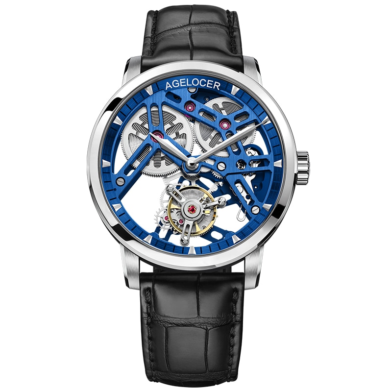 Agelocer Tourbillon Series Skeleton Dial Luxury Men Automatic Watches Stainless Steel 50m Waterproof Mechanical Watch