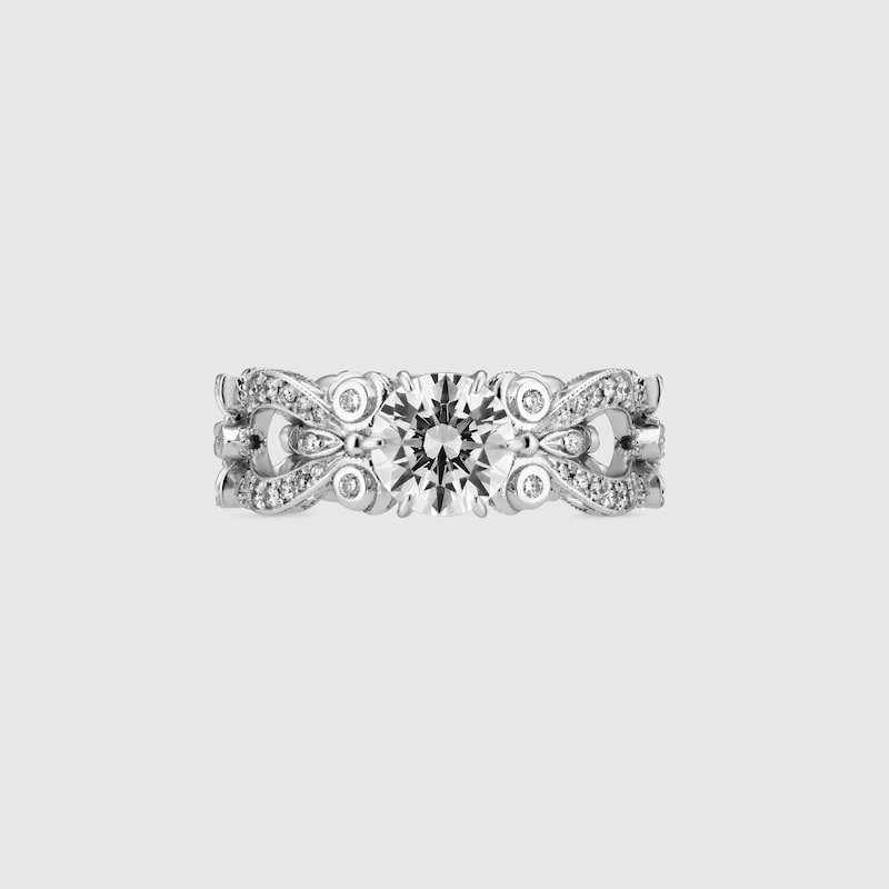 Gucci Flora 18k white gold solitaire ring